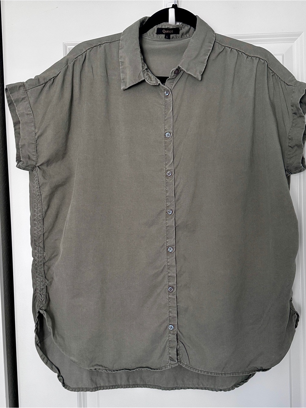 Quince Vintage Wash Tencel Camp Shirt Olive Green Size L